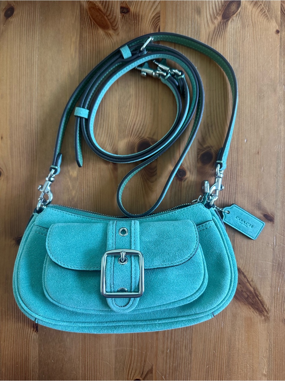 COACH Mini Ashton Mint Suede Shoulder Bag